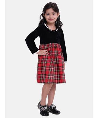 Velvet Twill Full Sleeve Dress For Baby Girl-Black 2
