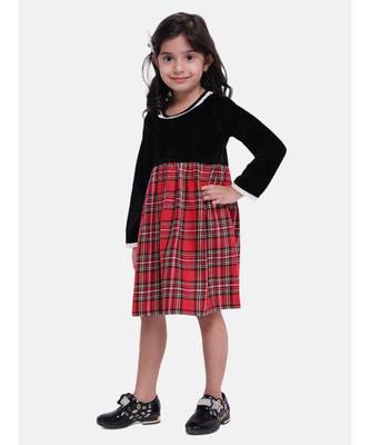 Velvet Twill Full Sleeve Dress For Baby Girl-Black 3