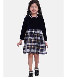 Velvet Twill Full Sleeve Dress For Baby Girl-Navy Blue