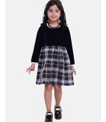 Velvet Twill Full Sleeve Dress For Baby Girl-Navy Blue