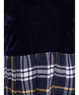 Velvet Twill Full Sleeve Dress For Baby Girl-Navy Blue 6