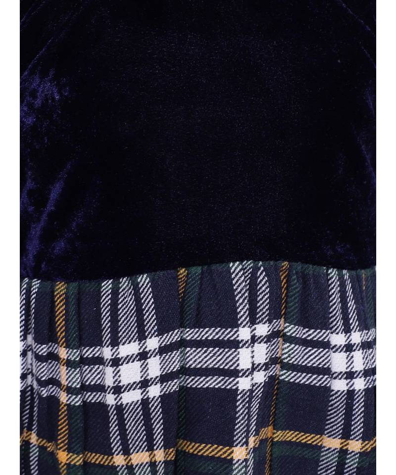 Velvet Twill Full Sleeve Dress For Baby Girl-Navy Blue