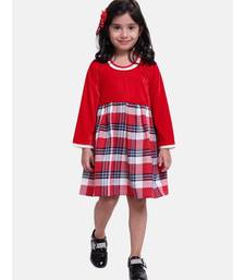 Velvet Twill Full Sleeve Dress For Baby Girl-Red