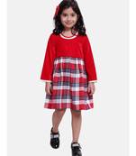 Velvet Twill Full Sleeve Dress For Baby Girl-Red