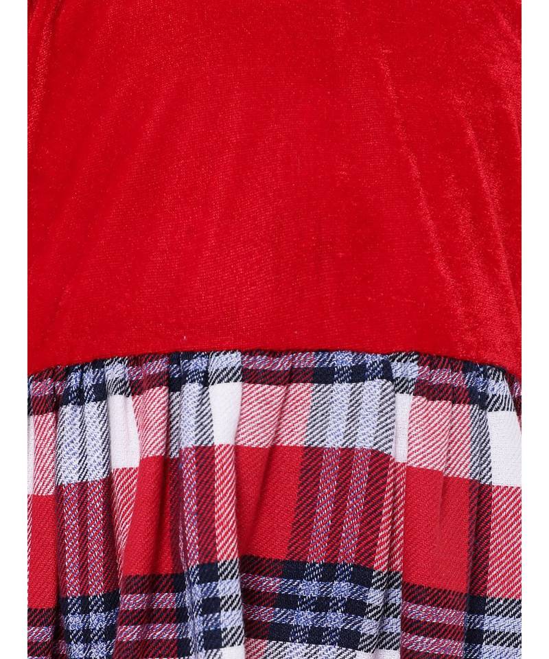 Velvet Twill Full Sleeve Dress For Baby Girl-Red