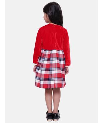 Velvet Twill Full Sleeve Dress For Baby Girl-Red 5