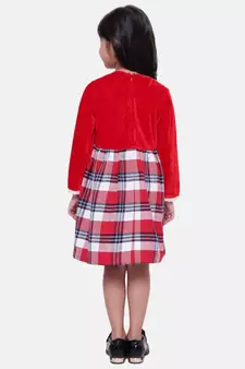 Velvet Twill Full Sleeve Dress For Baby Girl-Red