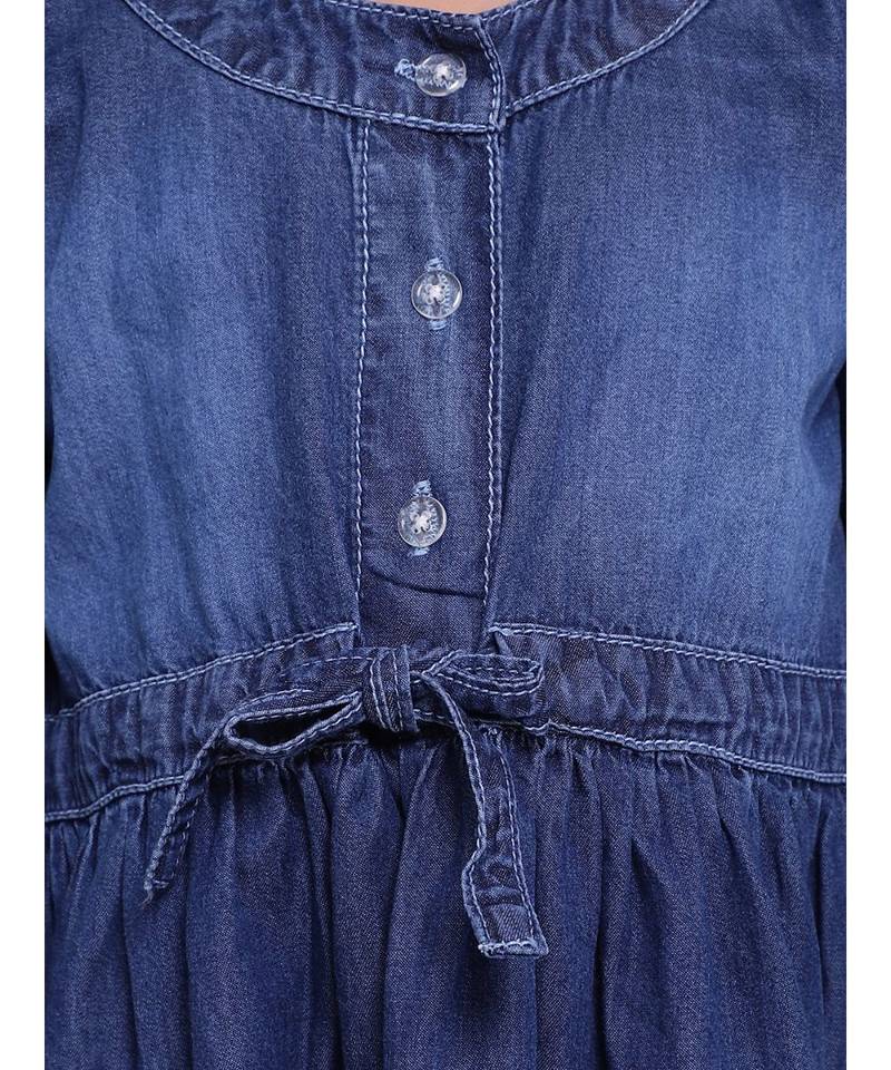 Full Sleeve Denim Dress For Baby Girl- Dark Blue