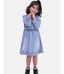 Full Sleeve Denim Dress For Baby Girl- Light Blue