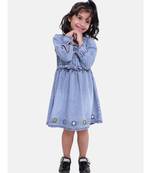 Full Sleeve Denim Dress For Baby Girl- Light Blue