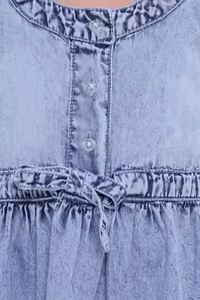 Full Sleeve Denim Dress For Baby Girl- Light Blue