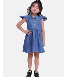 Ruffle Sleeve Denim Dress For Baby Girl- Dark Blue