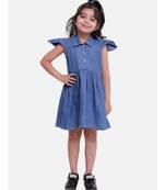 Ruffle Sleeve Denim Dress For Baby Girl- Dark Blue