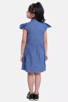 Ruffle Sleeve Denim Dress For Baby Girl- Dark Blue