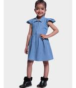 Ruffle Sleeve Denim Dress For Baby Girl- Blue