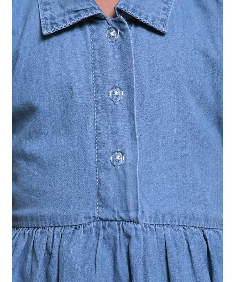 Ruffle Sleeve Denim Dress For Baby Girl- Blue