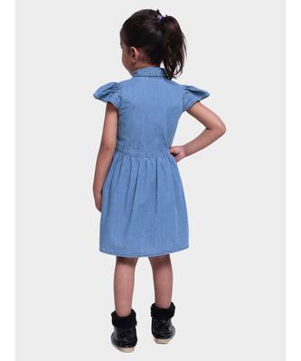 Ruffle Sleeve Denim Dress For Baby Girl- Blue 4