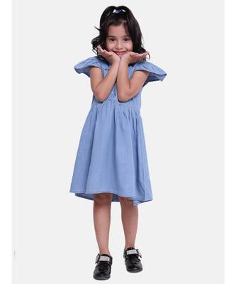 Ruffle Sleeve Denim Dress For Baby Girl- Light Blue 1