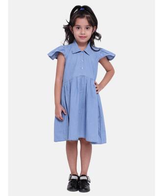 Ruffle Sleeve Denim Dress For Baby Girl- Light Blue 2