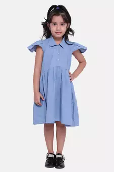 Ruffle Sleeve Denim Dress For Baby Girl- Light Blue