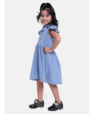 Ruffle Sleeve Denim Dress For Baby Girl- Light Blue 3