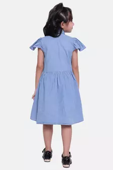 Ruffle Sleeve Denim Dress For Baby Girl- Light Blue