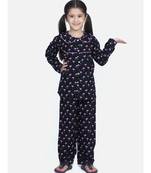 Girls Full Sleeve Printed Night Suit-Navy Blue
