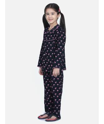 Girls Full Sleeve Printed Night Suit-Navy Blue 4