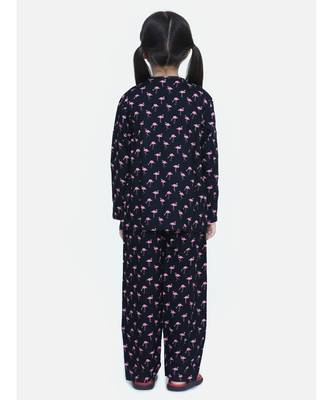 Girls Full Sleeve Printed Night Suit-Navy Blue 5