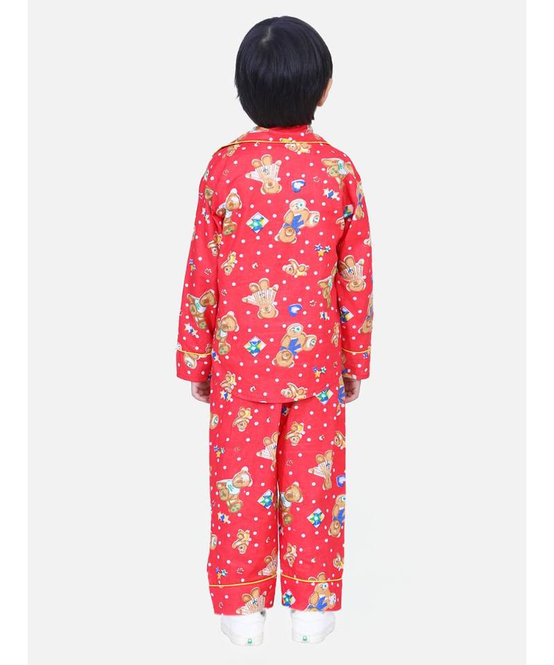 Boys Full Sleeve Printed Night Suit- Red