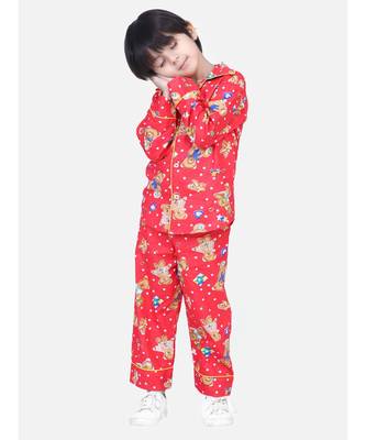 Boys Full Sleeve Printed Night Suit- Red 4
