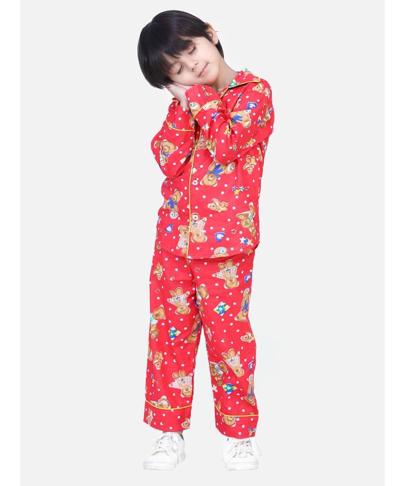 Boys Full Sleeve Printed Night Suit- Red