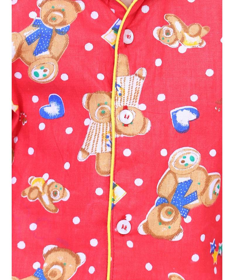 Boys Full Sleeve Printed Night Suit- Red