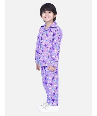 Boys Full Sleeve Printed Night Suit- Purple 1