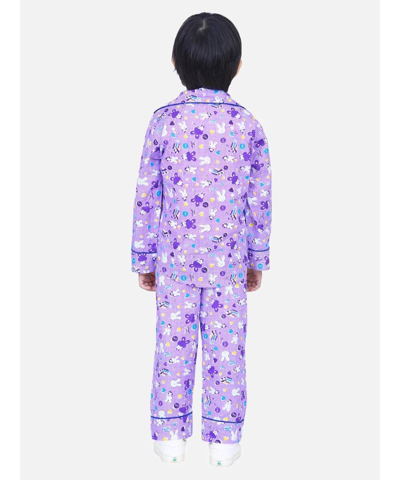 Boys Full Sleeve Printed Night Suit- Purple