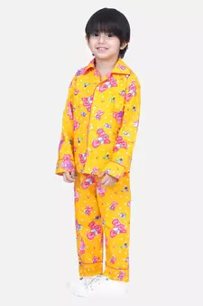 Boys Full Sleeve Printed Night Suit- Yellow