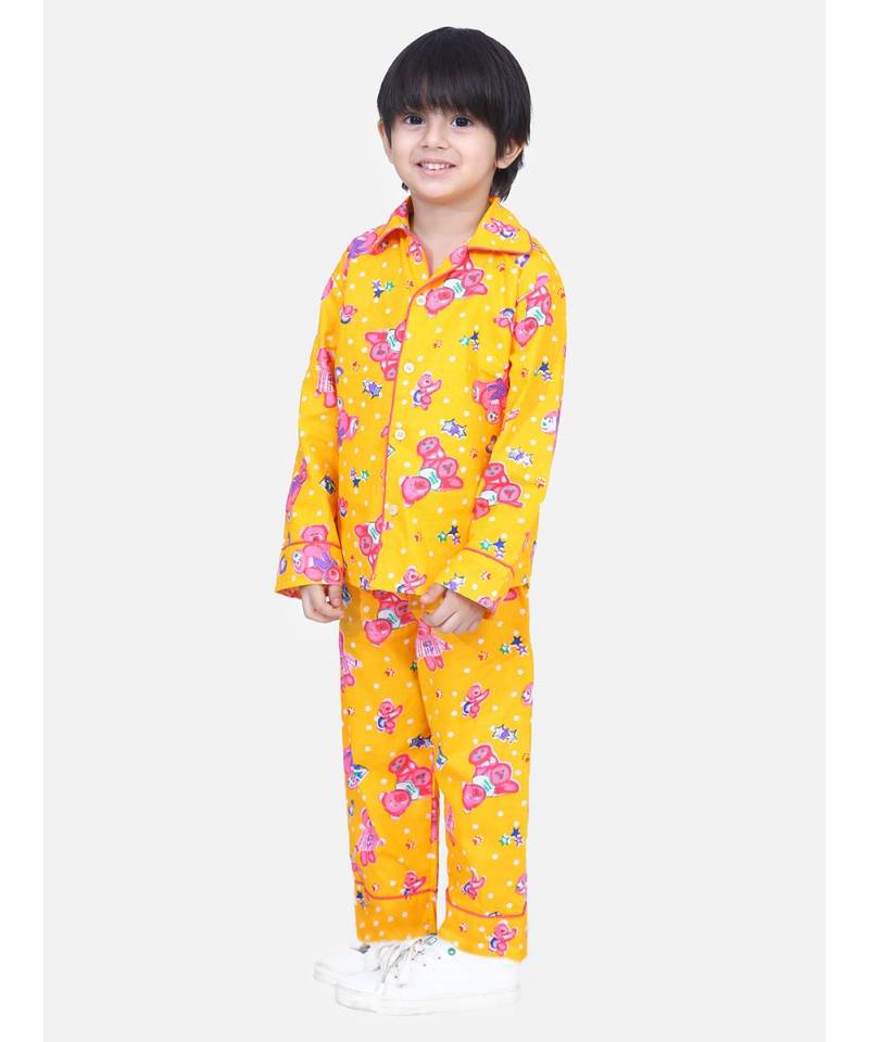 Boys Full Sleeve Printed Night Suit- Yellow
