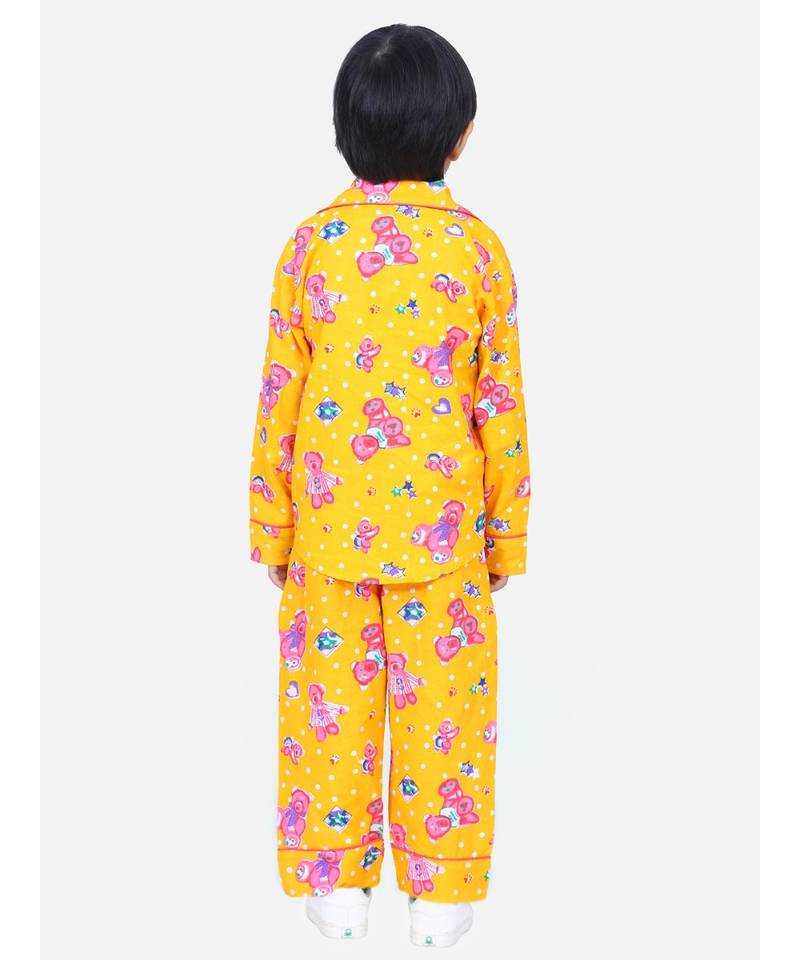 Boys Full Sleeve Printed Night Suit- Yellow