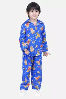 Boys Full Sleeve Printed Night Suit- Blue