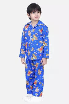 Boys Full Sleeve Printed Night Suit- Blue