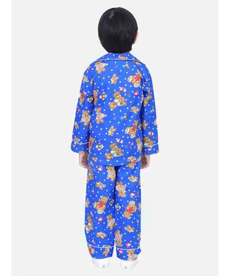 Boys Full Sleeve Printed Night Suit- Blue 3