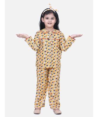 Girls Full Sleeve Printed Night Suit- Orange 1