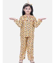 Girls Full Sleeve Printed Night Suit- Orange