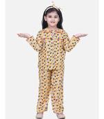Girls Full Sleeve Printed Night Suit- Orange