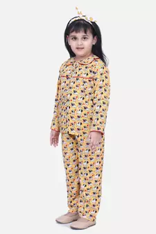 Girls Full Sleeve Printed Night Suit- Orange