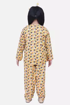 Girls Full Sleeve Printed Night Suit- Orange