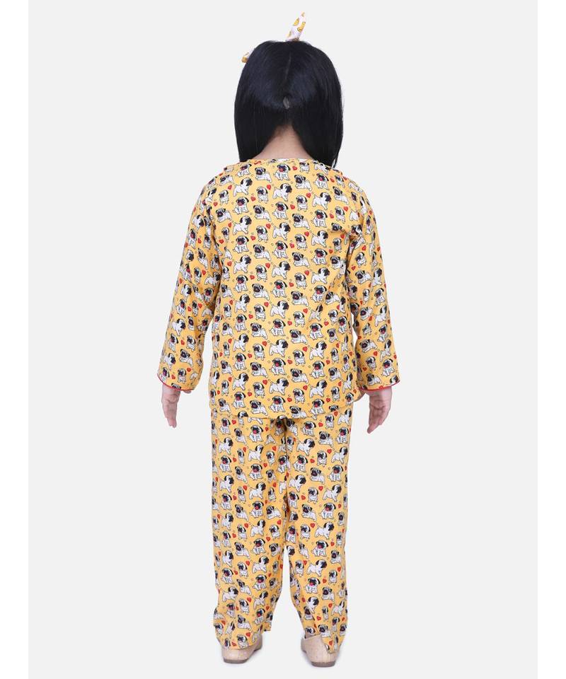 Girls Full Sleeve Printed Night Suit- Orange