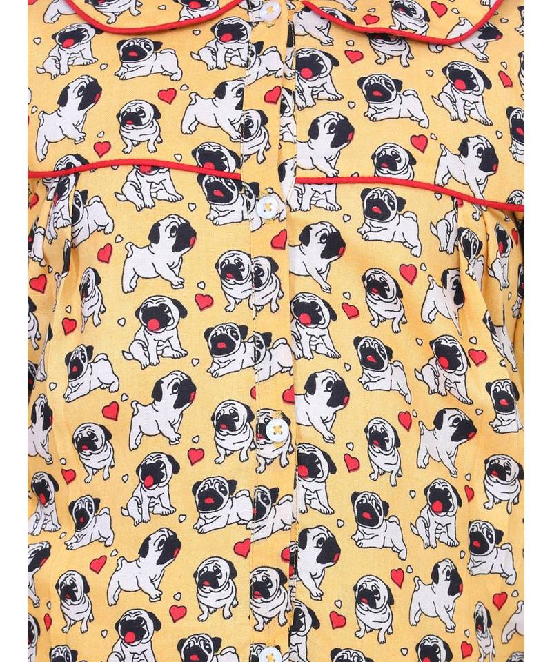 Girls Full Sleeve Printed Night Suit- Orange