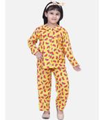 Girls Full Sleeve Printed Night Suit- Yellow