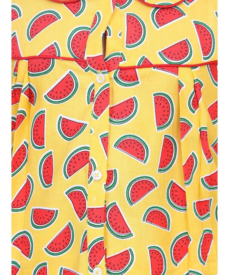 Girls Full Sleeve Printed Night Suit- Yellow